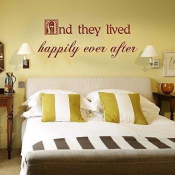 Amor Cita Pared Decal - y que vivieron Happily Ever después de vinilo adhesivo decorativo, vinilo, marrón oscuro, 22h x58w