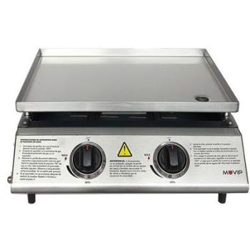 Plancha de Asar a Gas Muvip - 2 Quemadores - Acero Inoxidable - Panel de Control - Bandeja Recoge Grasas - Llama Regulable - Superficie Antiadherente