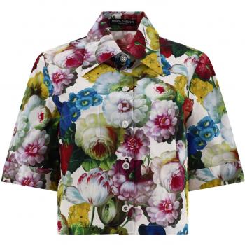 Dolce & Gabbana Women's Cropped Shirt with Nocturnal Flower Print in White | Size S | F5R72THS5Q2HA4YF