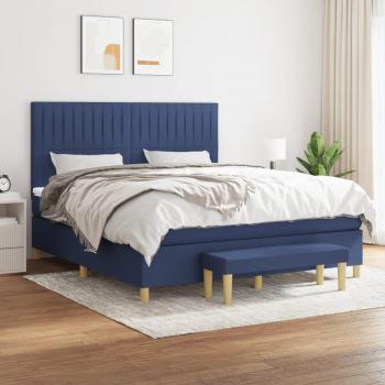 Estructura de cama box spring con colchón azul 160x200 cm en tela