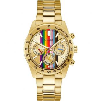 Guess Rainbow Dial Stainless Steel Bracelet Watch for Men, Yellow, One Size