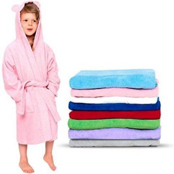 Twinzen - Albornoz Niños Algodón - Niño y Niña - 100% Algodón Oeko-Tex® - Bata de Baño 2 Bolsillos, Cinturón y Capucha, Rosa Pálido, 7-8 años,