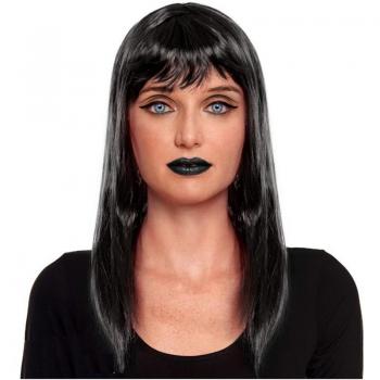 Peluca Lisa Negra con Fleco