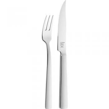Set de Cubiertos Chuleteros Zwilling - Juego de 2 piezas con Tenedor y Cuchillo de Filo Serrado, Acero Inoxidable Pulido, Apto para Lavavajillas