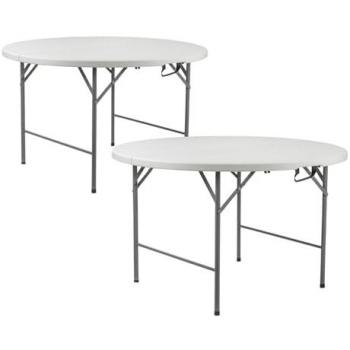 Pack 2 Mesas Plegables Portátiles de Resina Ø150cm Blancas con Efecto Granito