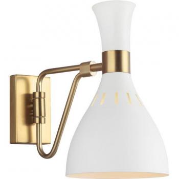 Aplique de pared Joan Latón blanco con acabado bruñido, 27,3 cm de altura