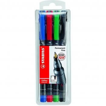 Marcador permanente STABILO OHPen universal punta fina - Estuche con 4 colores