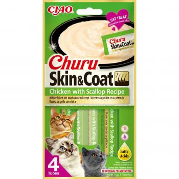 Snack para Gatos Inaba EU674 Pollo 4 x 14 g - Churu de pollo con vieira para gatos - piel y pelo - 10 sticks de 14g (Pollo - Marisco - Carne)