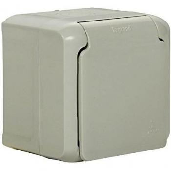 Legrand Forix 782393 -Echufe de pared 16 A, Superficie, IP44 impermeable, con tapa de color gris