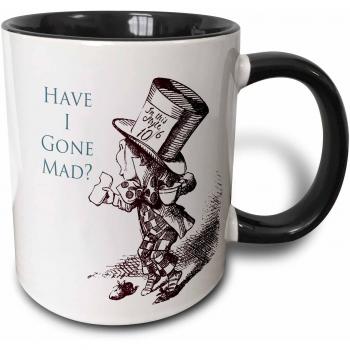 Mensuk mug_110410_4 Mad Hatter Have I Gone Mad Alice in Wonderland Two Tone Black Mug, 11 oz, Black/White