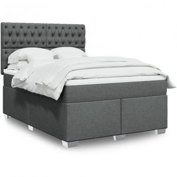 Cama Box Spring con Colchón de Tela Gris Oscuro 140x190 cm