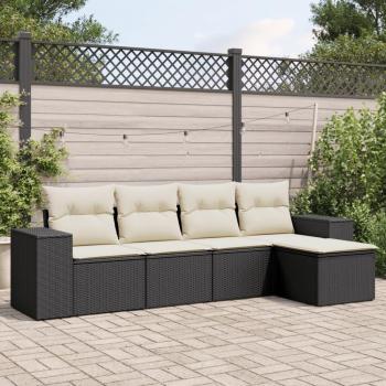 Set de muebles de jardín 5 piezas con almohadas de polyrattan negro