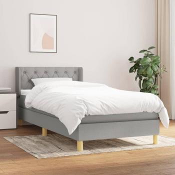 Cama box spring con colchón de muelles en tela gris claro 80x200 cm