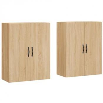 Armarios de pared 2 uds madera de ingeniería roble Sonoma con tirador hoja negra, mueble de almacenaje moderno para salón, incluye armarios con puertas y cajón de madera