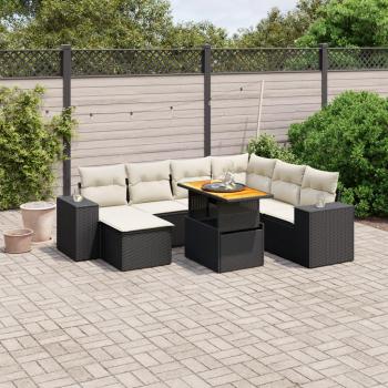 8-Piece Black Poly Rattan Garden Sofa Set with Cushions