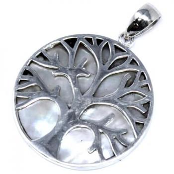 Colgante de Plata 30mm Árbol de la Vida con Madre Perla