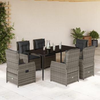 7-Piece Grey Poly Rattan Garden Dining Set with Cushions