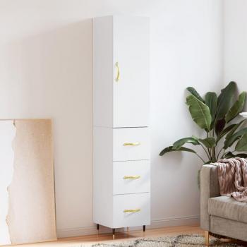 Aparador de madera contrachapada blanco 34,5x34x180 cm con 3 cajones, Mueble de Almacenaje para Salón, Buffet y Armario Auxiliar