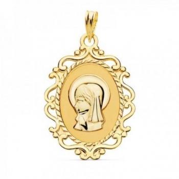 Medalla Virgen Niña Oro 18k Colgante Ovalado 23mm Comunión