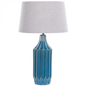 Lámpara de mesa cerámica azul 56 cm base estriada pantalla tela iluminación ambiental Abava