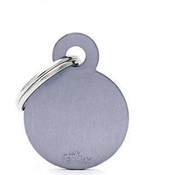 Medalla de Identificación Pequeña Circular de Aluminio Gris con Grabado Personalizado para Perros