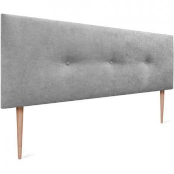 Cabecero de Tela Aqualine Liso con Botones y Patas, 150x105cm, Moderno y Acolchado en Gris