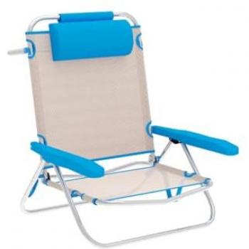 Silla Plegable Marbueno 5 Posiciones con Cojín Azul Beige 61 x 82 x 68 cm