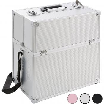 Arebos Maletín de Cosmético Grande 26L Maletín de Maquillaje 13 Separadores Aluminio Estantes Plegables 39 x 36 x 23 cm Plata Estuche Maquillaje Neceser