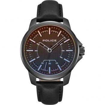 Reloj de hombre Police Mensor PEWJA0004802, correa de piel negra, multi dial, acero inoxidable, resistencia al agua 5 ATM