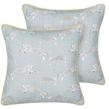 Conjunto de 2 cojines decorativos de algodón gris con motivo de guepardo 45 x 45 cm