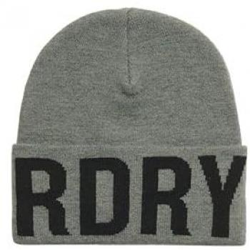 Superdry Unisex Branded Knitted Beanie Hat - Dark Grey Marl, One Size