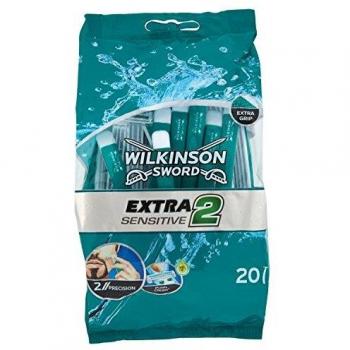 Wilkinson Sword Extra 2 Sensitive - Bolsa 20 Maquinillas de Afeitar Desechables para Pieles Sensibles