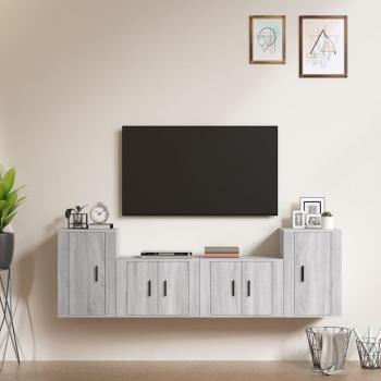 Set de muebles de TV 4 piezas madera contrachapada gris Sonoma