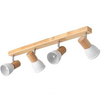 Lámpara de Techo Madera y Metal 4 Focos Tautau Blanco Decoración Salón, Habitación, Dormitorio