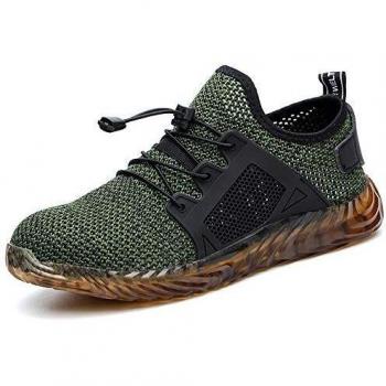 Zapatos de Seguridad Hombre Calzado de Industrial Mujer Puntera de Acero Zapatillas Deportivas de Trabajo Construcción Botas Tácticas Verde EU39
