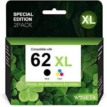 WISETA 62XL Cartucho de tinta Reemplazo para HP 62XL para Envy 5640 7640 5540 5548 5546 7645, para OfficeJet 250 200 5740 5742 258