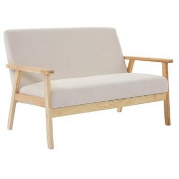 Sofá-banco 2 plazas de pana crema con patas de madera Isak, 114x69.5x73 cm