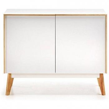Kave Home - Aparador Blanco Melan 90 cm de melamina y Madera de Roble Macizo