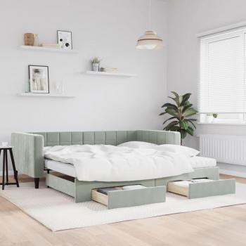 Sofá cama nido con cajones de terciopelo gris claro 100x200 cm Vidaxl