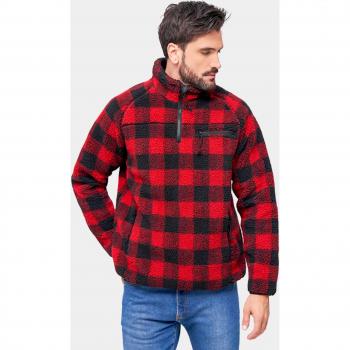 Brandit Teddy Fleece Troyer Sweatshirt for Men - Red/Black - S to XXL