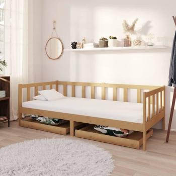 Sofá cama con cajones de madera de pino maciza color miel 90x200 cm.