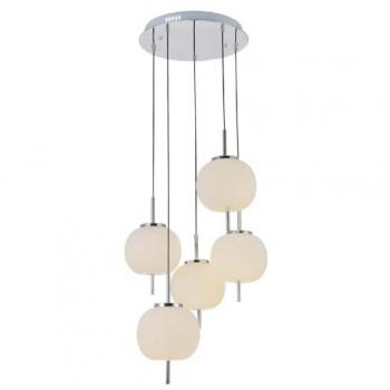 Lámpara de Suspensión Apple EPIKASA, Metal y Vidrio, Cromo y Blanco, 56x56x152 cm