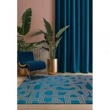 Alfombra moderna de tejido plano azul-verde 200x280 cm - Colección Fiebre Nocturna