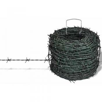 vidaXL Alambre de Espino de Acero Verde 100 m Rollo Pinchos para Alambrada