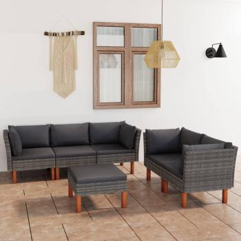 6-Piece Grey Poly Rattan Garden Lounge Set with Cushions