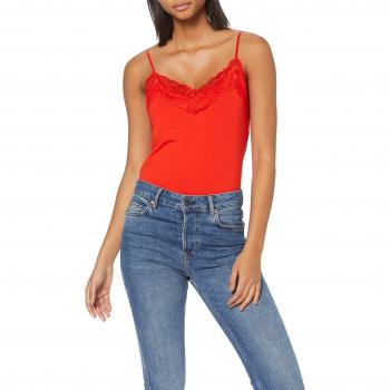 Vero Moda VMTIRSA Lace Singlet Top JRS, Camiseta sin Mangas para Mujer, Rot Fiery Red, XL