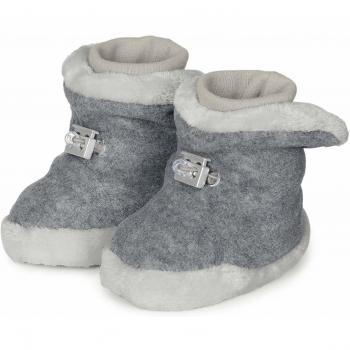 Botas de Bebé Teddyflausch Plata Melange con Suela Antideslizante y Cordón Ajustable