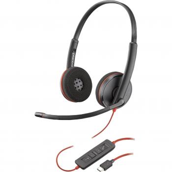 HP Poly Blackwire 3220 Stereo USB-C Wired Headset with USB-C to USB-A Adapter