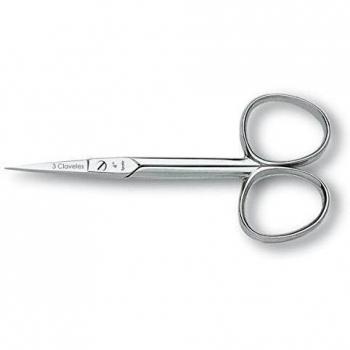 3 Claveles - Tijera Manicura Recta De 10 Cm, Para Cortar Y Remover Cutículas De Las Manos, Manicura Profesional, Acero Carbono, Niquelada, Forjada, 4, 38 g