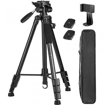 Victiv Trípode Cámara Movil, 182 cm Trípode de Aluminio para Viajes Trípode Ligero y Compacto con Cabezal Giratorio de 3 Vías para Tomas Panorámicas de 360 para DSLR YouTube Living Vlog -Negro